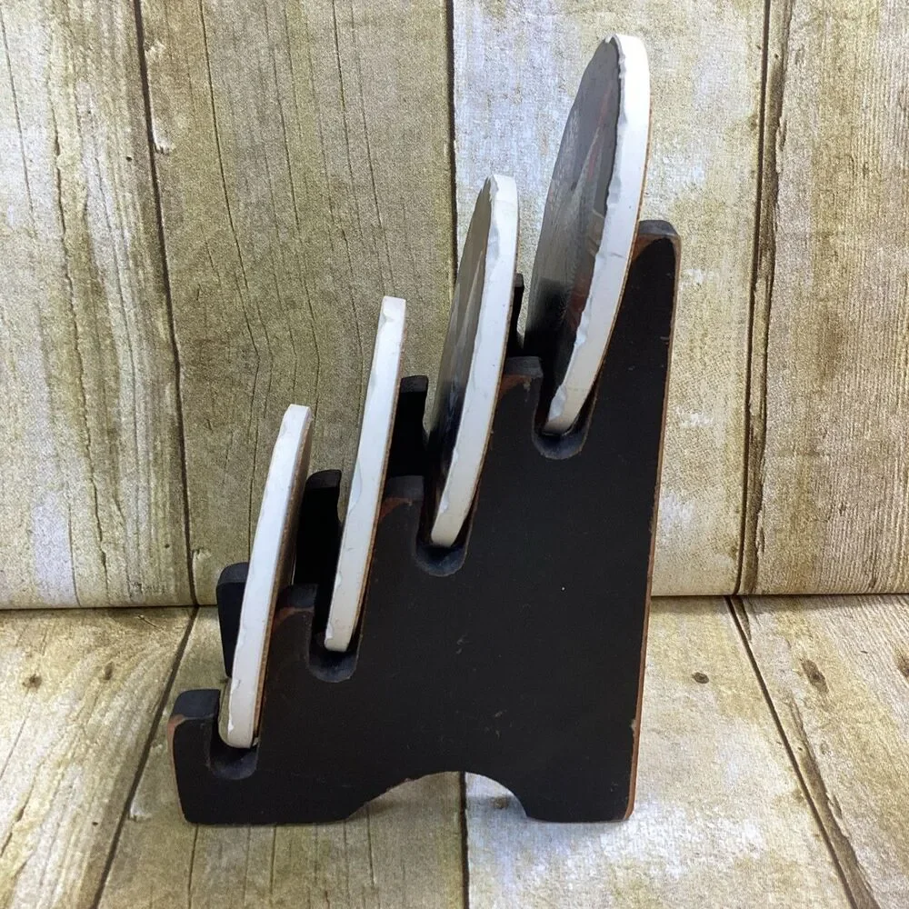 Vintage Rooster Chicken Ceramic Coasters Set of 4 with Holder Farmhouse Decor